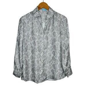 J. Mclaughlin Silk Blend Snake Print Blouse Size XS Button up Grey Silver